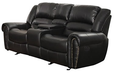 Homelegance 9668BLK-2 Double Glider Reclining Loveseat with Center Console, Black Bonded Leather