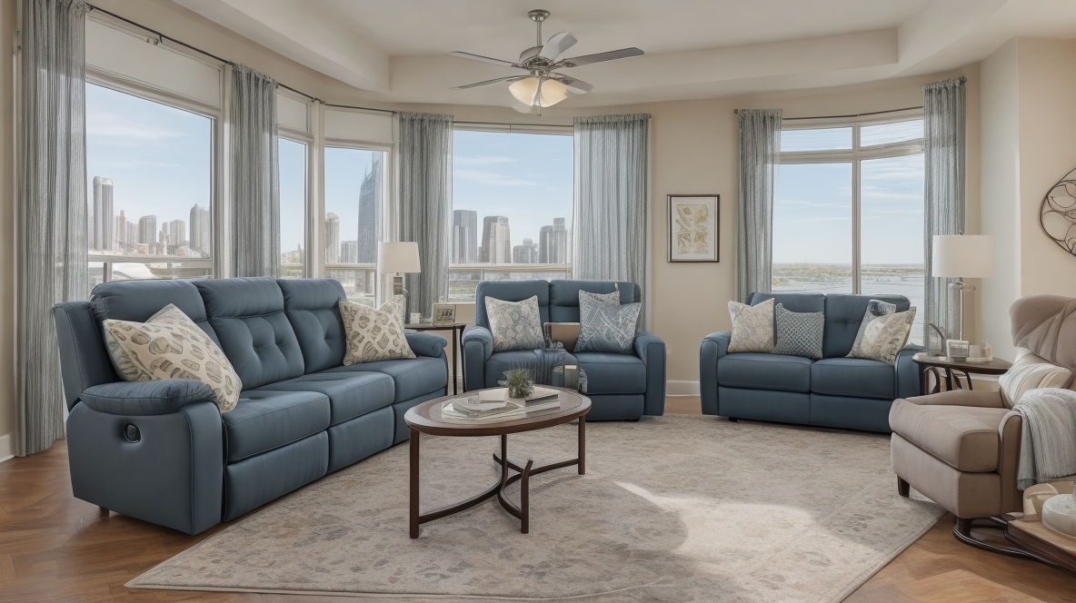 Step into a living room that exudes style and sophistication.